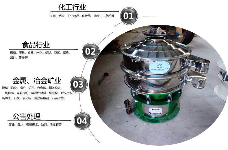 面粉振動(dòng)篩粉機(jī)適用于化工，食品，金屬、冶金，公害處理等行業(yè)