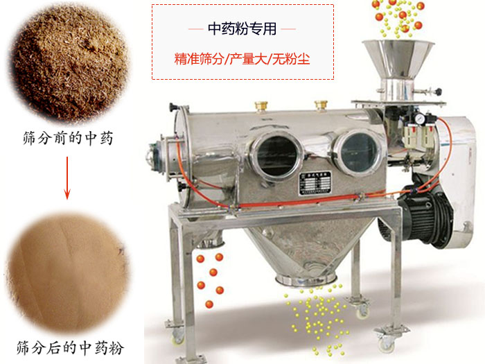 WQS50-130臥式氣流篩：中藥粉專用篩：精度篩分/產(chǎn)量大/無粉塵符合標(biāo)準(zhǔn)。