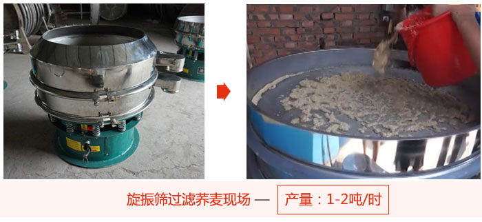 旋振篩過濾蕎麥現(xiàn)場，產(chǎn)量可達2噸每小時。