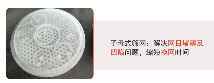 塑料防腐蝕振動(dòng)篩采用子母扣式網(wǎng)架可安裝彈跳球進(jìn)行清網(wǎng)，解決篩網(wǎng)堵塞問題。